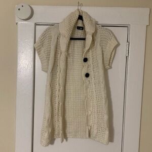 Blue Magic Cream Short‎ Sleeve Knit Cardigan Small